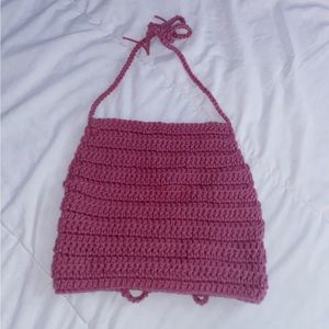 HOT PINK CROCHET HALTER TOP